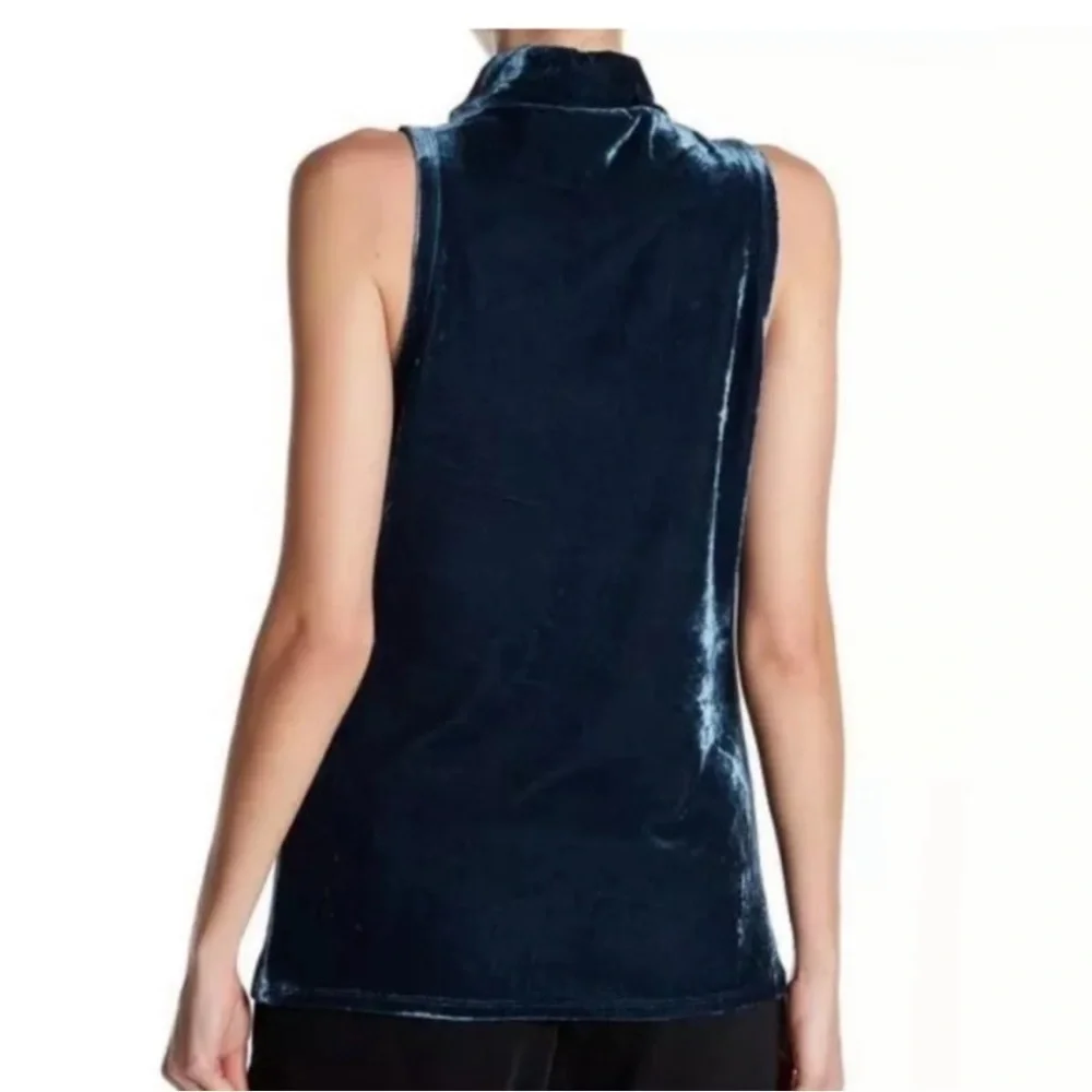 J. Crew Blue Velvet Sleeveless Mock Neck Top Size Small